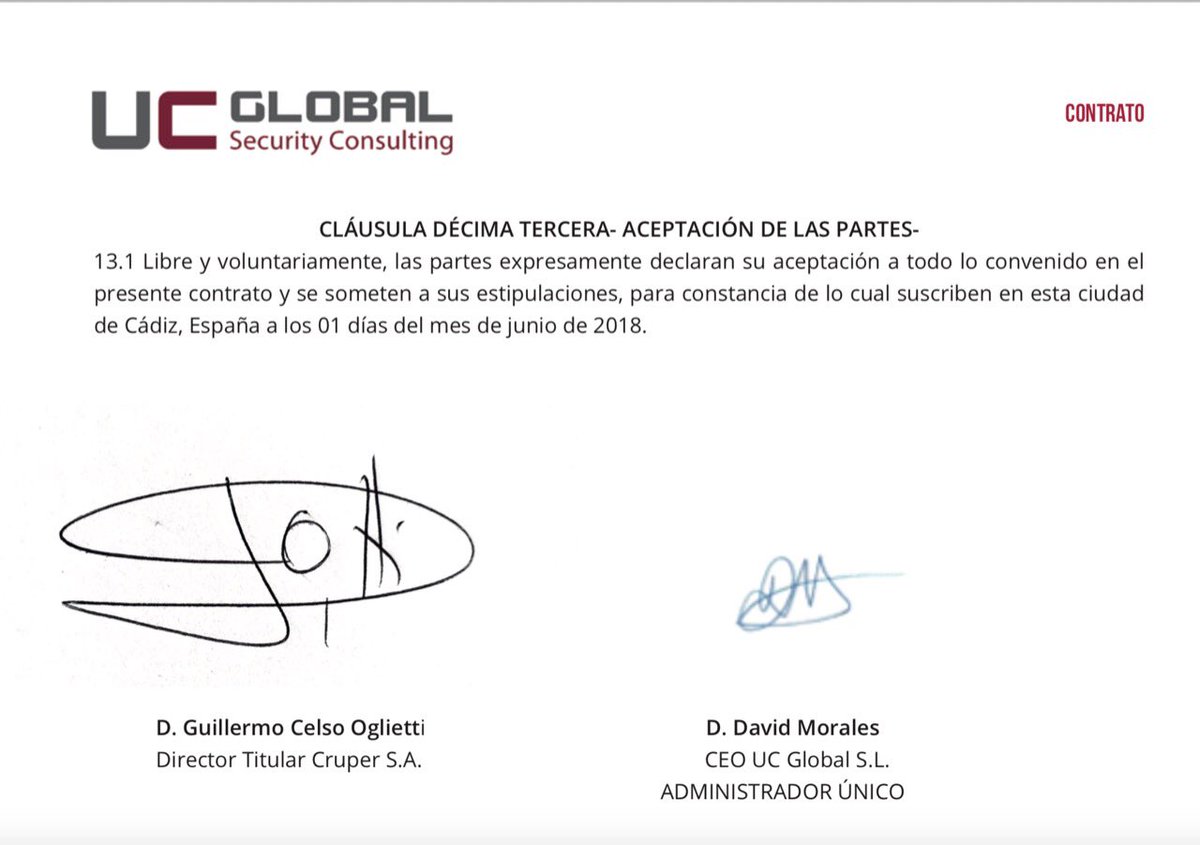 FernandoBaldaEC's tweet photo. 26) Indagando cuánto paga Rafael Correa a sus guardaespaldas encontramos una investigación de @CodigoVidrioEc del periodista @Cascabelito09, en esta se demuestra que la empresa CRUPER S.A. Firmó un contrato con la empresa UC GLOBAL. S.L. Para que brinde seguridad a Rafael Correa. https://t.co/jr2ZSOCFqY