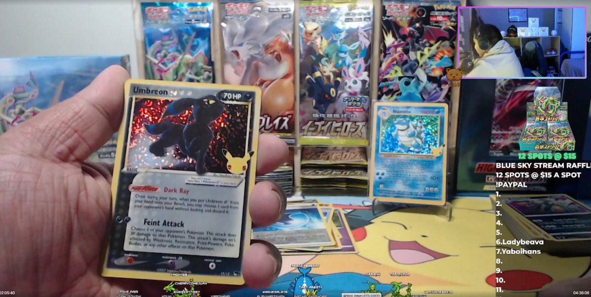 twitchlijj's tweet photo. Buying celebrations for the store on a whim and it reaping 🔥 was ABSOLUTELY NUTS!
2x mews, umbreon, 2x blastoise, mega ray, Venusaur, gyary and luxy! Not to mention two alt arts from EH & BSS.🤯🤯
#celebrations #pokemoncelebrations #eeveeheroes #blueskystream #umbreon #mew https://t.co/he7LHR2jtI