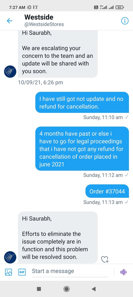 Kotsaurabh's tweet photo. @WestsideStores 
I have been following up this issue from june 2021.Its been so long that still i have not got refund for order #37044. https://t.co/IsPVkU75XN