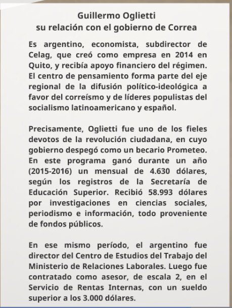 FernandoBaldaEC's tweet photo. 29) Descubran quien es Guillermo Oglietti testaferro del delincuente prófugo Rafael Correa quien pagó medio millón de dólares para que den seguridad a Correa por un año, nada menos que empleado de Correa. @CodigoVidrioEc #LaRutaDelDinero https://t.co/2LNdj5bfPW