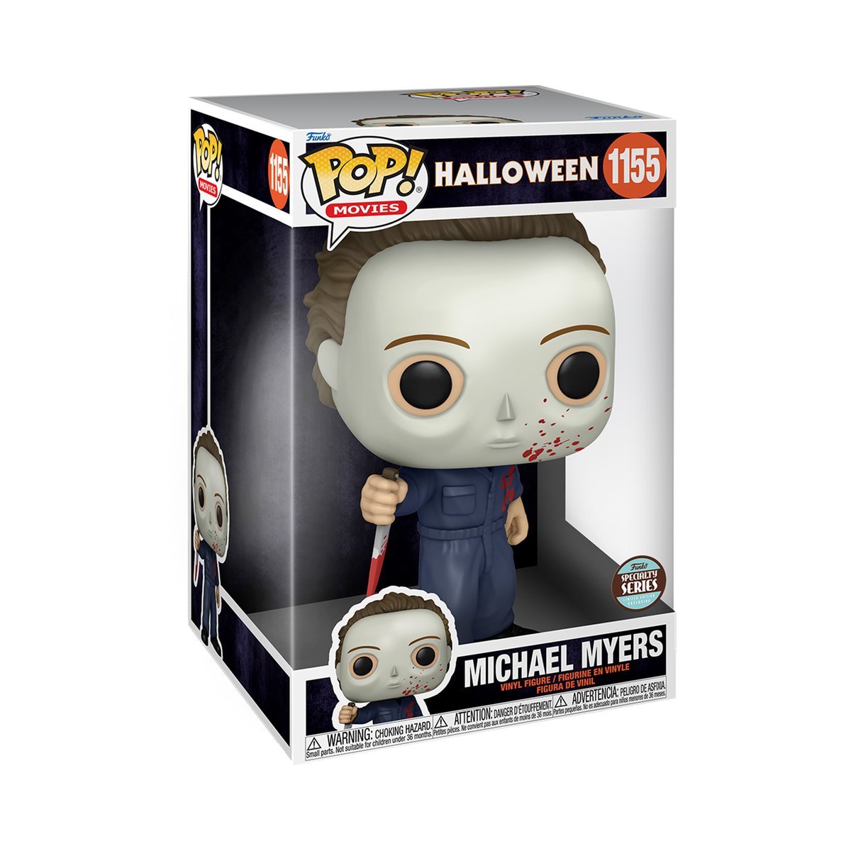 Funko's tweet photo. @HalloweenMovie is in theaters today! RT and follow @funko for the chance to WIN this set of 10" Michael Meyers Pop! Jumbos! #Funko #FunkoPop #HalloweenKills https://t.co/wbVKaLGKjA