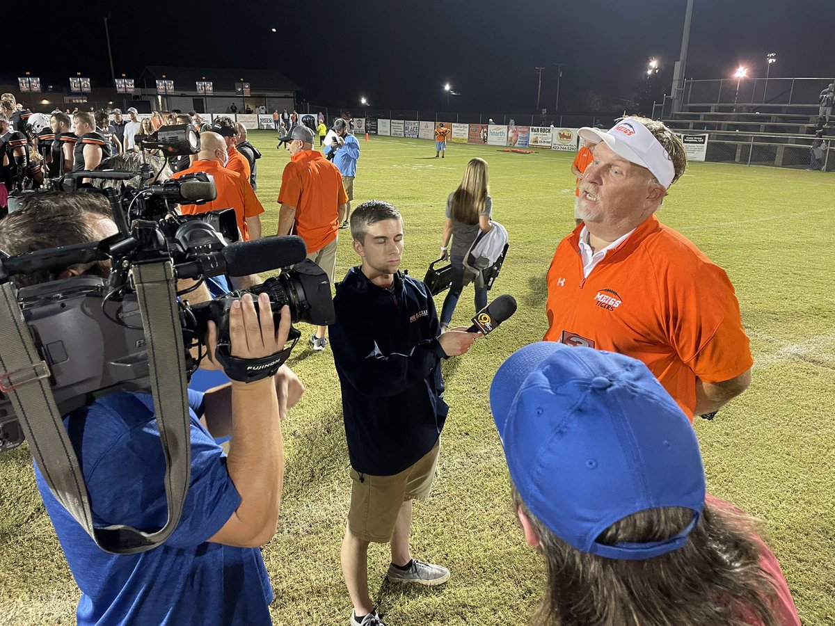 BlevinsSam's tweet photo. Coach @mcautigers talks to the media after defeating Tyner in a THRILLING 19-18 victory. He says they needed this win to carry them into a bye week next week before facing Meigs. Meigs is now 8-0, @BenBobickWRCB has the highlights at 11 on #FNF3 on @WRCB! #work #photog #Prepson3 https://t.co/6um5PWrnbm