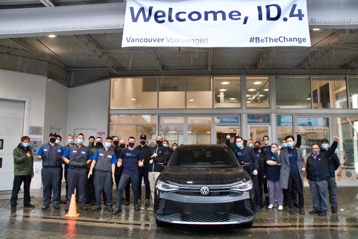 vancouvervw's tweet photo. What a day!! Today we welcomed our first #id4 fully Electric SUV to our #volkswagen lineup in #vancity!  We couldn’t be more excited about the future now that  #emobility will truly become affordable for everyone!  #vw #ev #electricvehicles  #vancouver #vancouverbc #bc https://t.co/KNRe5uRpHa