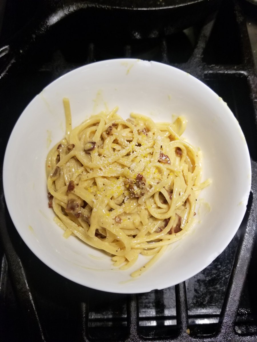 turbocant's tweet photo. Carbonara! It's bacon and eggs, but pasta. https://t.co/hgfnSgSU2U