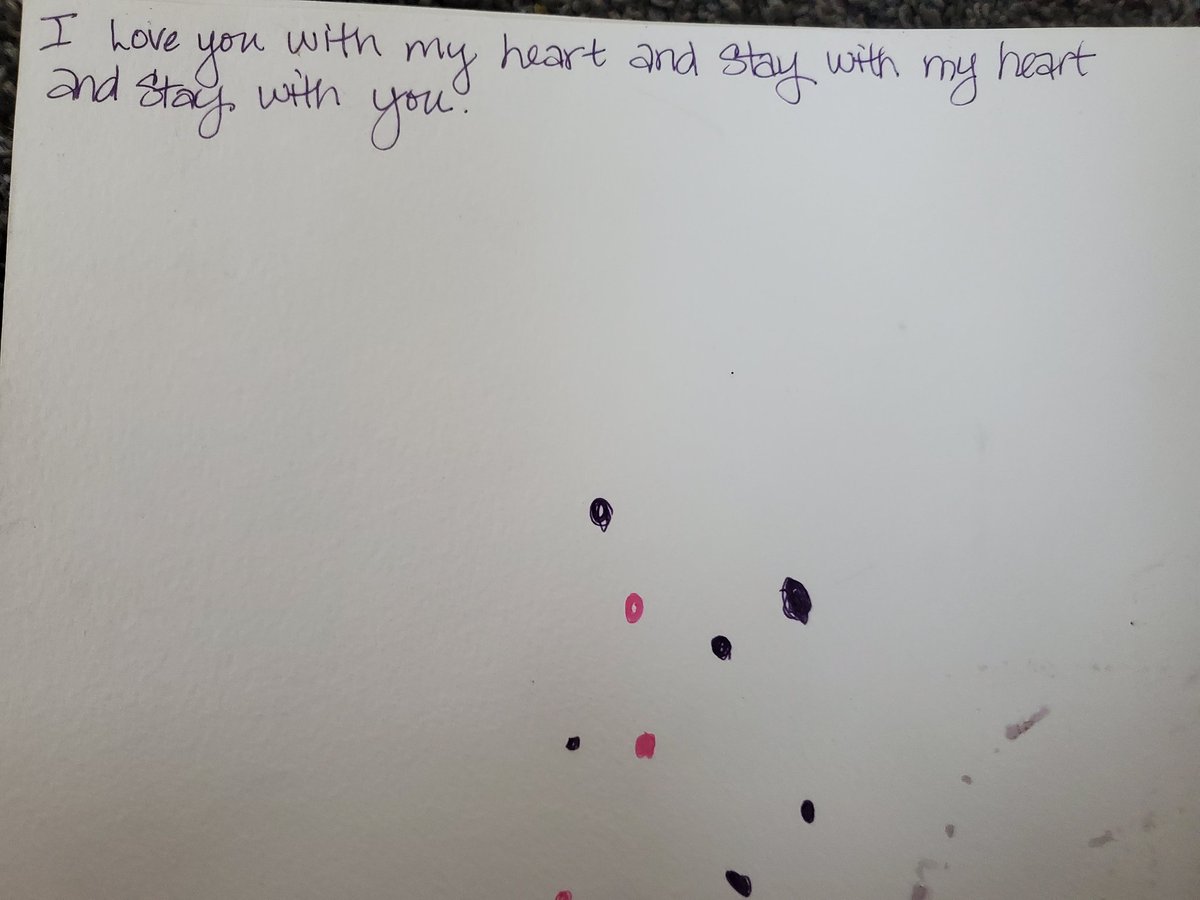 Pyroscooter's tweet photo. Things my Kids write/say:

While cleaning I found these, and remember she had my Mother scribe her thoughts. Added bonus picture she has colored herself.

#futureartist
#thingsmykidssay https://t.co/sRrCvl4fCJ