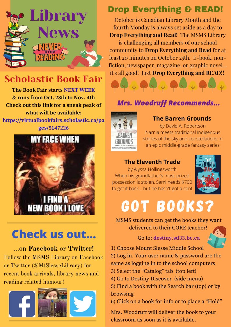 October Library Newsletter - see it here FIRST as it doesn't go home until next week