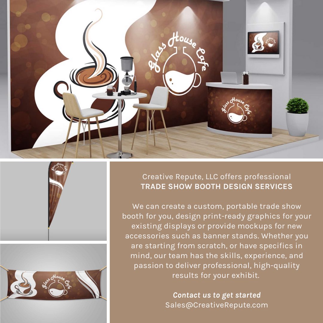 CreativeRepute's tweet photo. Creative Repute offers professional trade show booth design services. Our award-winning team will design a professional trade show booth for your upcoming exhibit. In need of our services? The link to contact us is in our bio! #TradeShows #CreativeRepute #Design #Canva https://t.co/GFDpr3r7ej