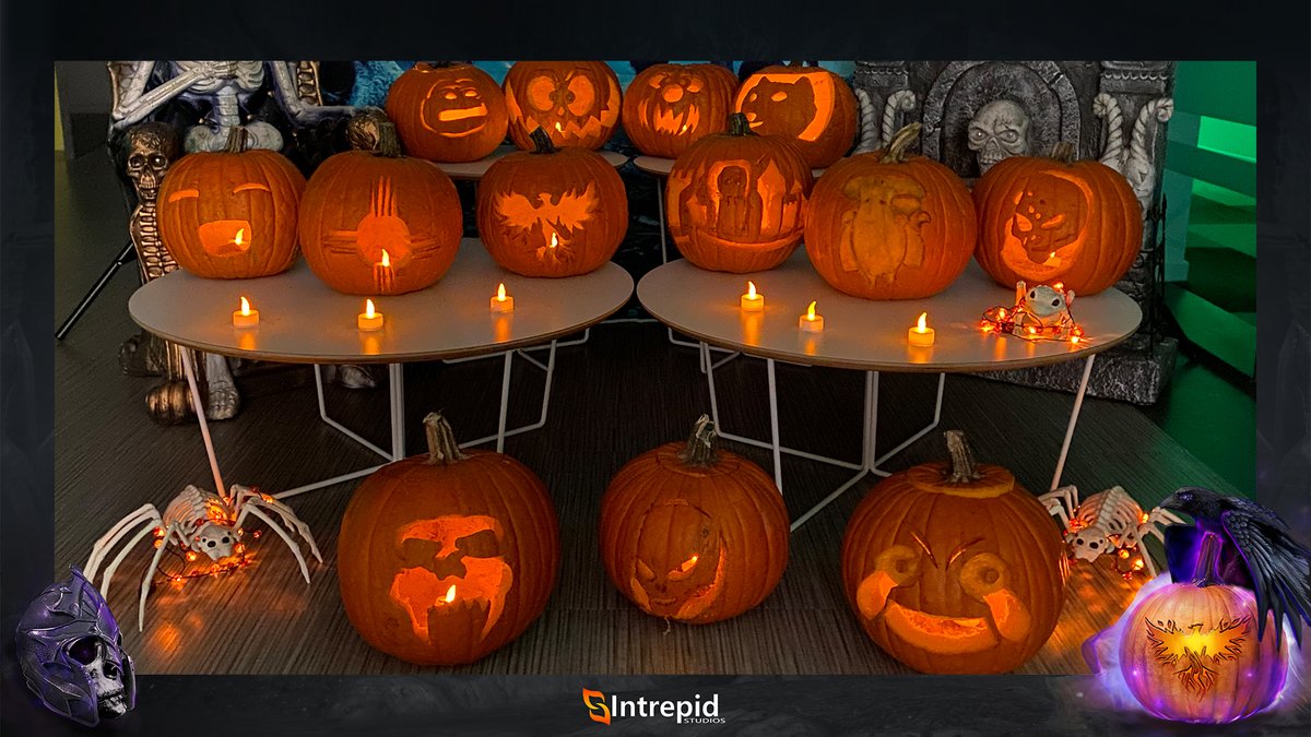 AshesofCreation's tweet photo. 🎃 We wrapped up our #IntrepidLife pumpkin carving event and wanted to share some of our team's gourdgeous creations with you all! 

Want to join in on the fun? Check out our Glorious Gourd Contest &amp; Sweepstakes for a chance to win some sweet prizes! 
https://t.co/Snh2H5e6rq https://t.co/bYaAg17v4a