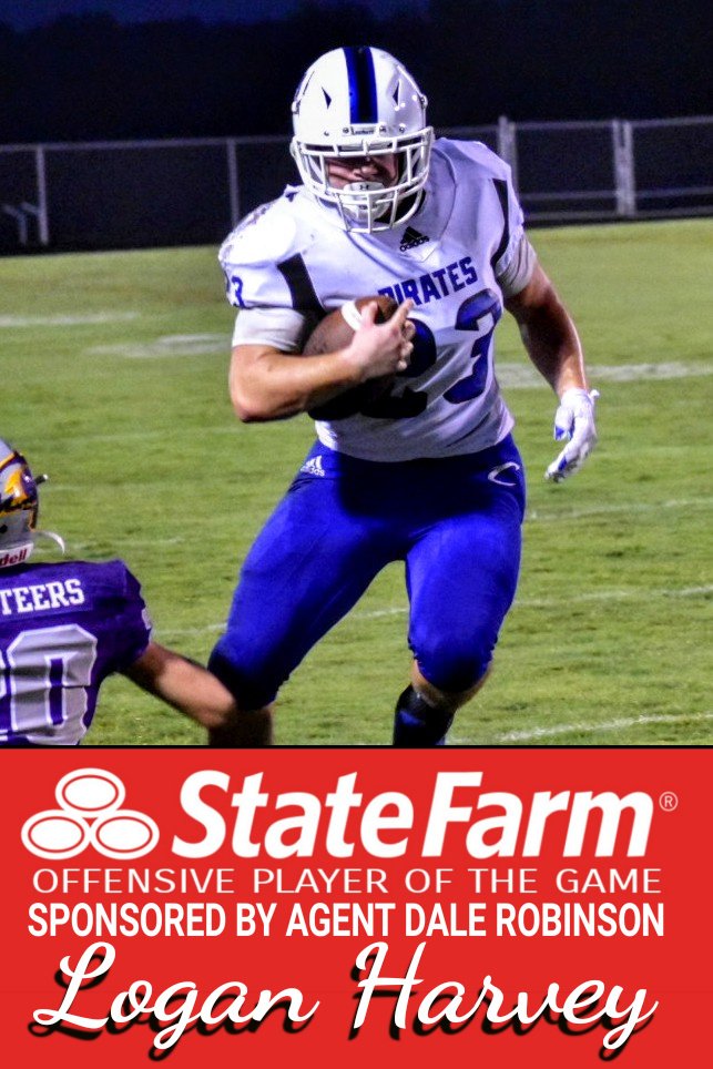 Tonight's Dale Robinson State Farm Offensive Player of the Game was Logan Harvey, tonight's leading rusher with 110 yards and two touchdowns.