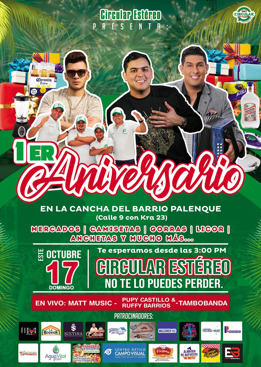 IVANCHUCHUUU's tweet photo. Faltan 2 días para celebrar el primer aniversario de Circular Estéreo, la radio de Pivijay para el mundo🌎🚀

Tendremos concierto en vivo, concursos y muchos premios🎁🎉🥳

Gracias Dios por el éxito de este proyecto. https://t.co/A9vuIi0GN4