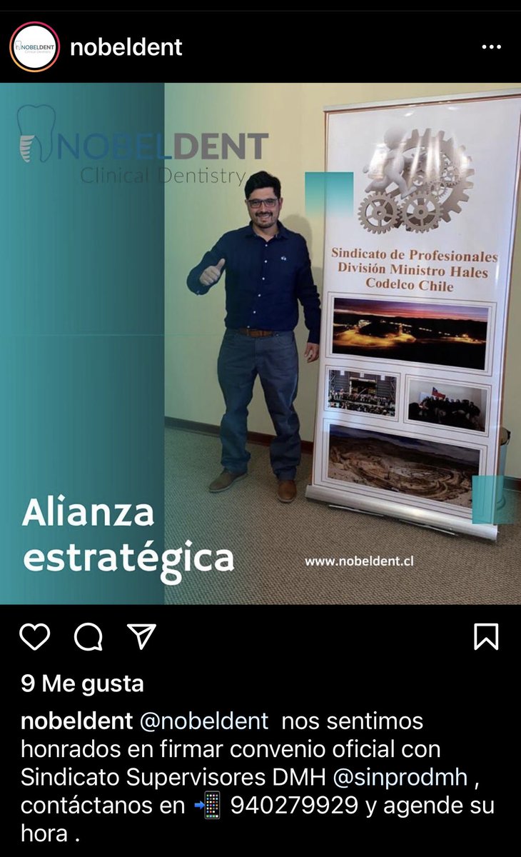 sinprodmh's tweet photo. Destacamos el convenio que hemos reforzado con @NobeldentClinic , y el esfuerzo que han realizado para entregar un servicio multidisciplinario en su nueva clínica en Calama. https://t.co/bYySYzhMwQ