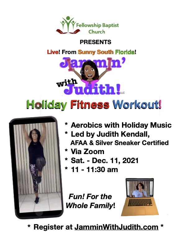 Jammin_w_Judith's tweet photo. Just 8 weeks 'til fitness! 
Fellowship Baptist Church Presents!
Holiday Fitness Workout!
https://t.co/VK11oAxBrh 
#fitness #Christmas #Christmas2021 #jamminwithjudith @Jammin_w_Judith @ThingsNot_Scene @FunnyFoodFamily @pastor_patti https://t.co/Oi0Q3N1RTk