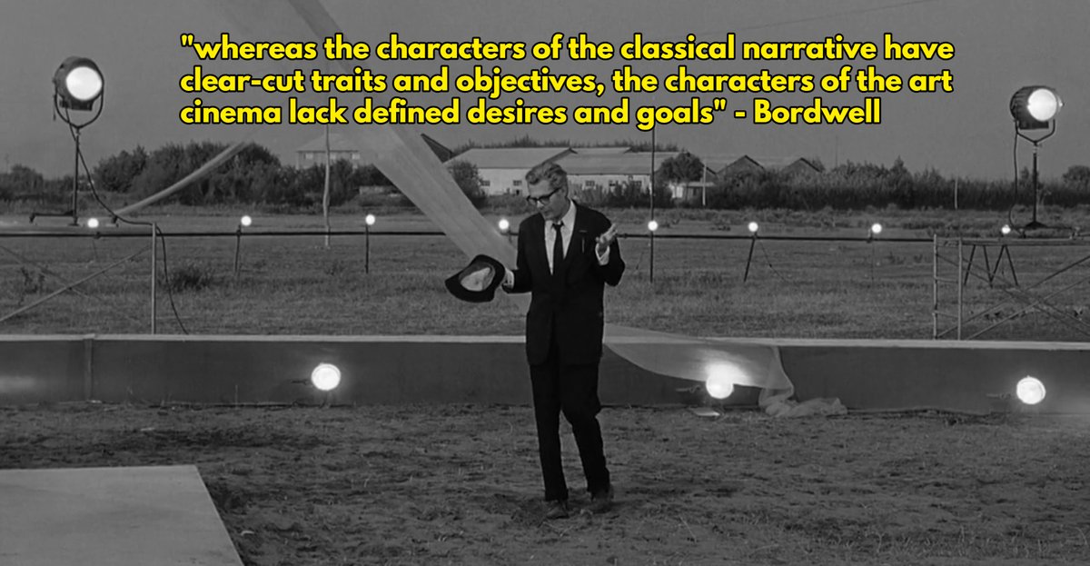 Guido's hand gestures in this scene are resonant of the "lack [of] defined desires and goals" to which Bordwell refers. Guido's expression and body language in this image portray a sense of uncertainty. It is almost as though he is communicating the message "I don't know!" #cm316