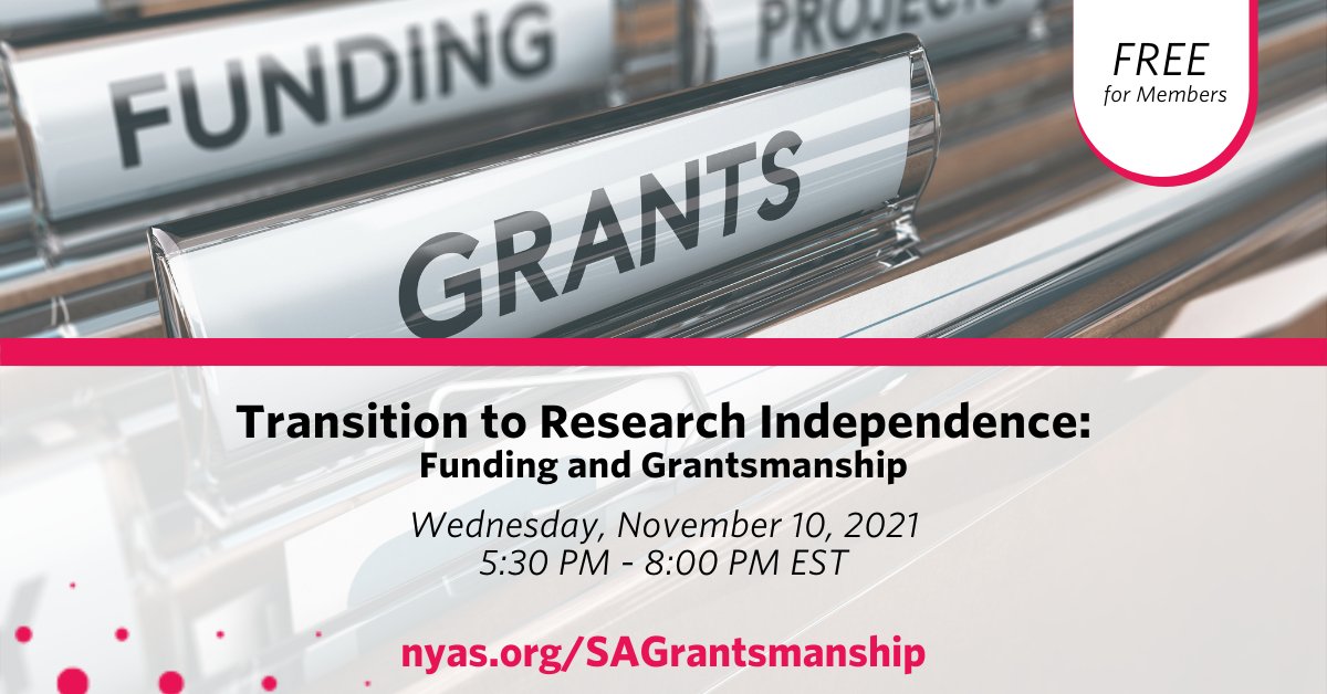 On Nov. 10, join <a href="/NYASciences/">NYAS</a> to learn about grant opportunities for grad students and postdocs, plus the vital skills, tips, and resources to consider when looking to transition to #research independence in biomedical fields: bit.nyas.org/39IlzzD #FutureofSTEM