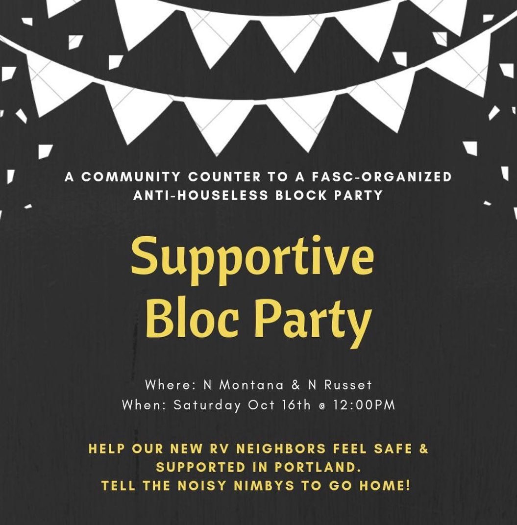 Supportive bloc party in response to a violent anti homeless action being planned by the same people who are responsible for attacks on unhoused individuals in the neighborhood. We have an obligation to protect our most vulnerable. Please show up, preferably in bloc at noon.