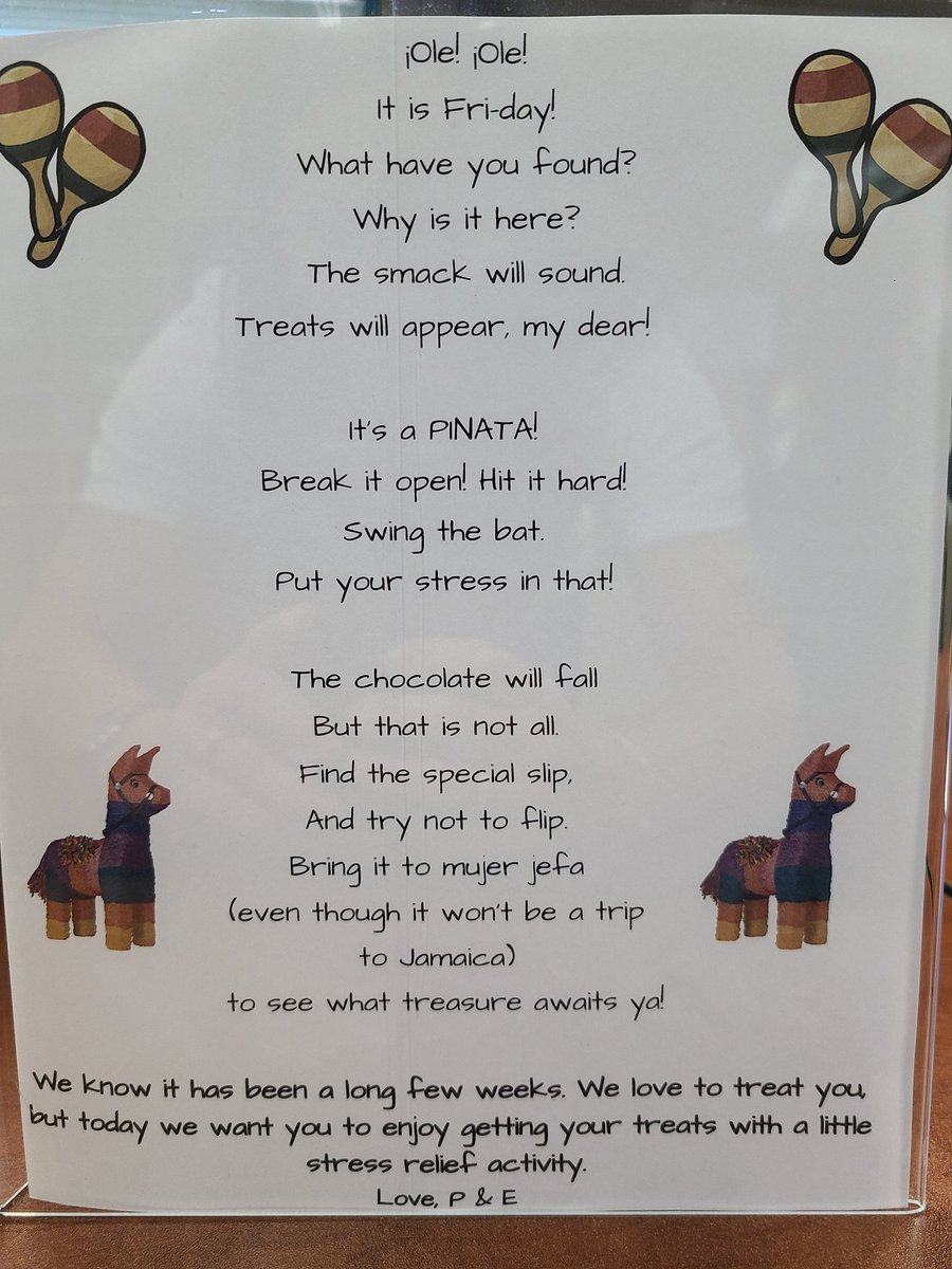 Treated staff to a little "Fun Friday" of their own today. It's been a tough few weeks, but their laughter was all worth it today. Happy Friday Team LOE! <a href="/LiveElementary/">Live Oak Elementary</a> <a href="/pparson28/">Patti</a> #pinatasarentjustforkids #chocolatemakeseverythingbetter
#happystaffhappyfamilies #LOEisfamily