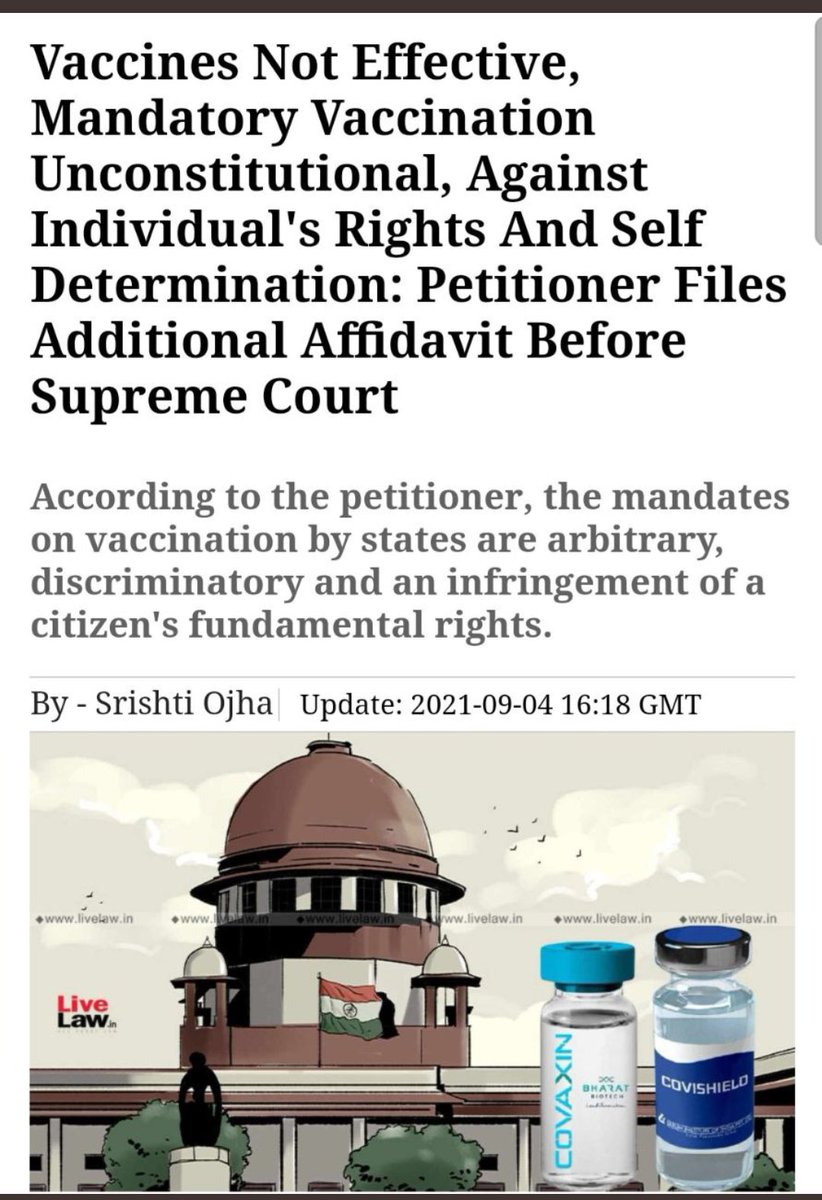 जब सुप्रीम कोर्ट इस बात को मान  रहा है की वैक्सीन अनिवार्यता संविधान विरोधी है तो फिर सरकारी संस्थान यह संविधान विरोधी कार्य क्यों कर रही है?
#VaccinationIsNotCompulsary