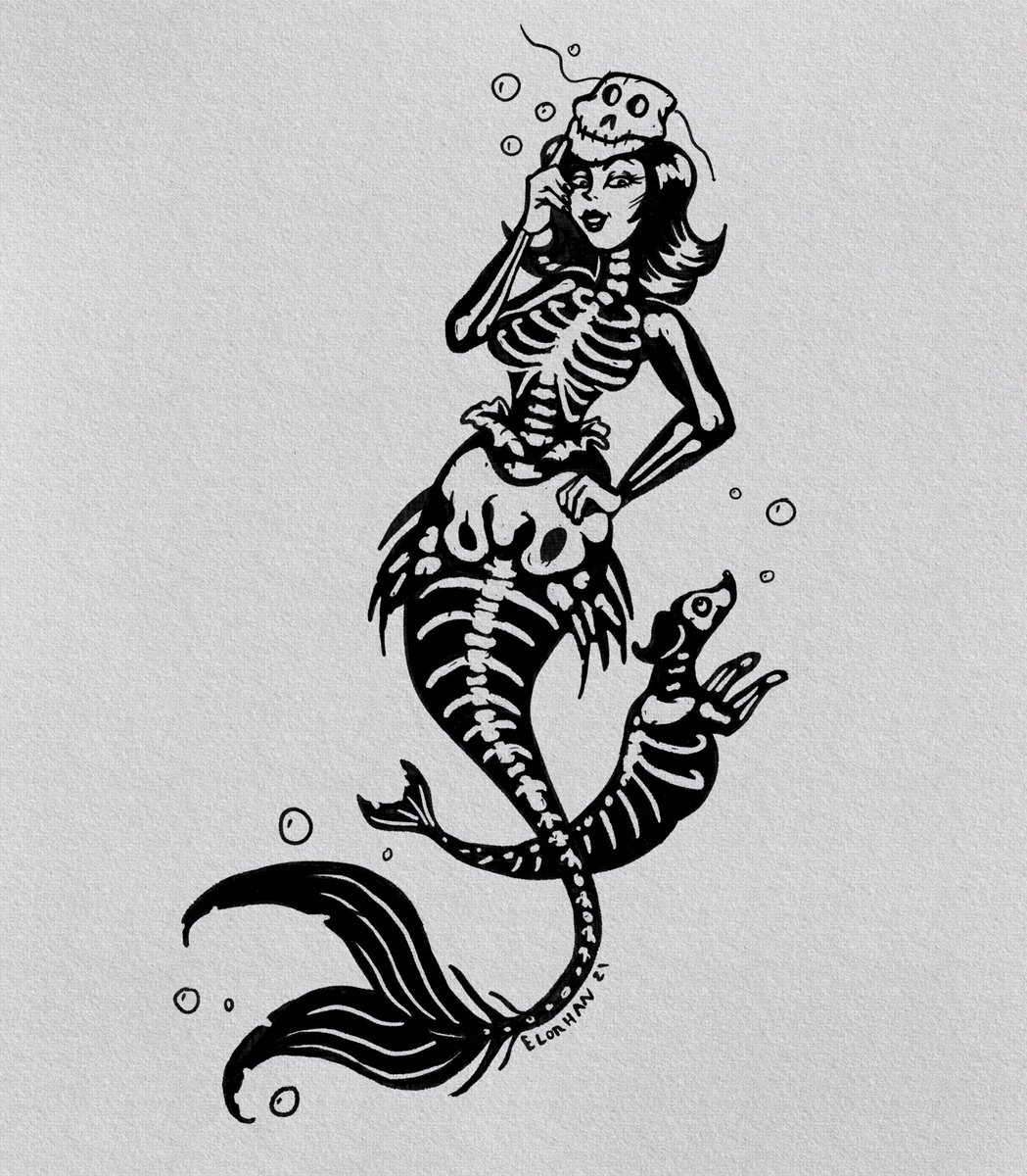 artofelorhan's tweet photo. Inspired by a great prompt from @kaitdonedid to redraw a classic and my love of vintage halloween costumes 😁 retro skeleton mermaid! Couldn’t decide on black and white or vintage colour. Let me know if have a fav 😊✨🎃 🎨#Drawlloween2021 #vintage #halloween #procreate #elorhan https://t.co/YCuQeoE5dC