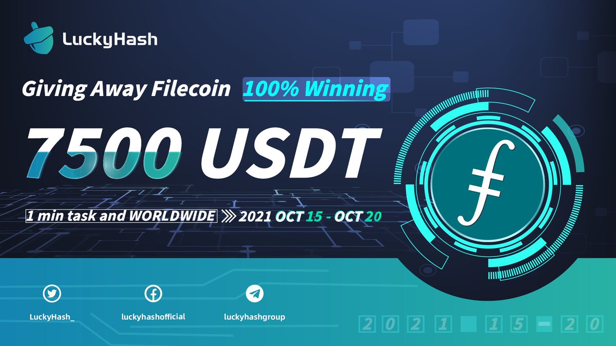 LuckyHash_'s tweet photo. 🥳🥳In celebration of Filecoin 1 year anniversary, LuckyHash is giving away Filecoin!
✅Total value: $7500 
🔥100% Winning
⏰Oct. 15 to Oct. 20(GMT-5)!!
👉Enter Now: https://t.co/hhFxFwoG76

#Giveaways #airdrop #LuckyHash #cryptogiveaway #BTCgiveaway #Filecoin #dogecoin #Crypto https://t.co/LTMN87ApJQ