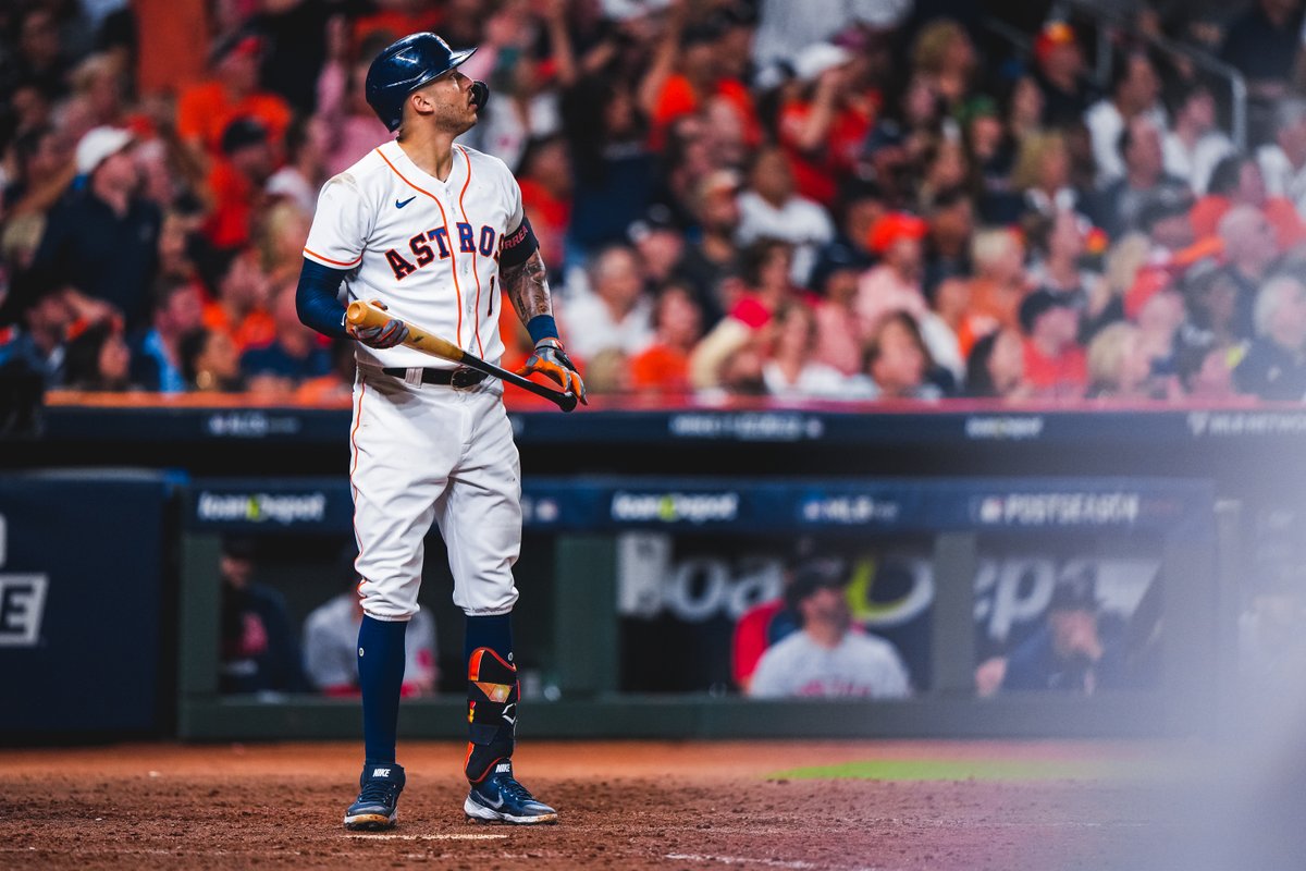 astros's tweet photo. Carlos Correa has 4 career go-ahead HR in the 7th inning or later of playoff games, the most in #Postseason history.

#ForTheH https://t.co/PYMfhx7bti