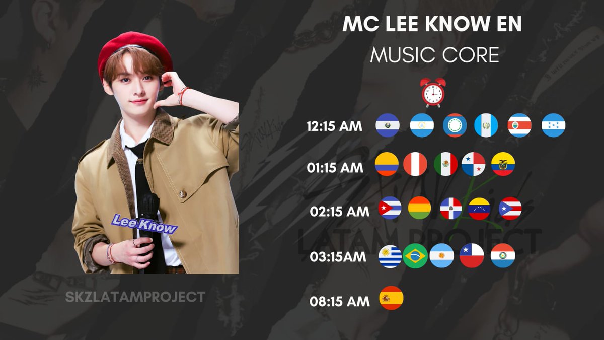 ¡Por favor no se olviden de apoyar a MC #LEEKNOW en Music Core! Aquí tienen los horarios. 

<a href="/Stray_Kids/">Stray Kids</a> #StrayKids