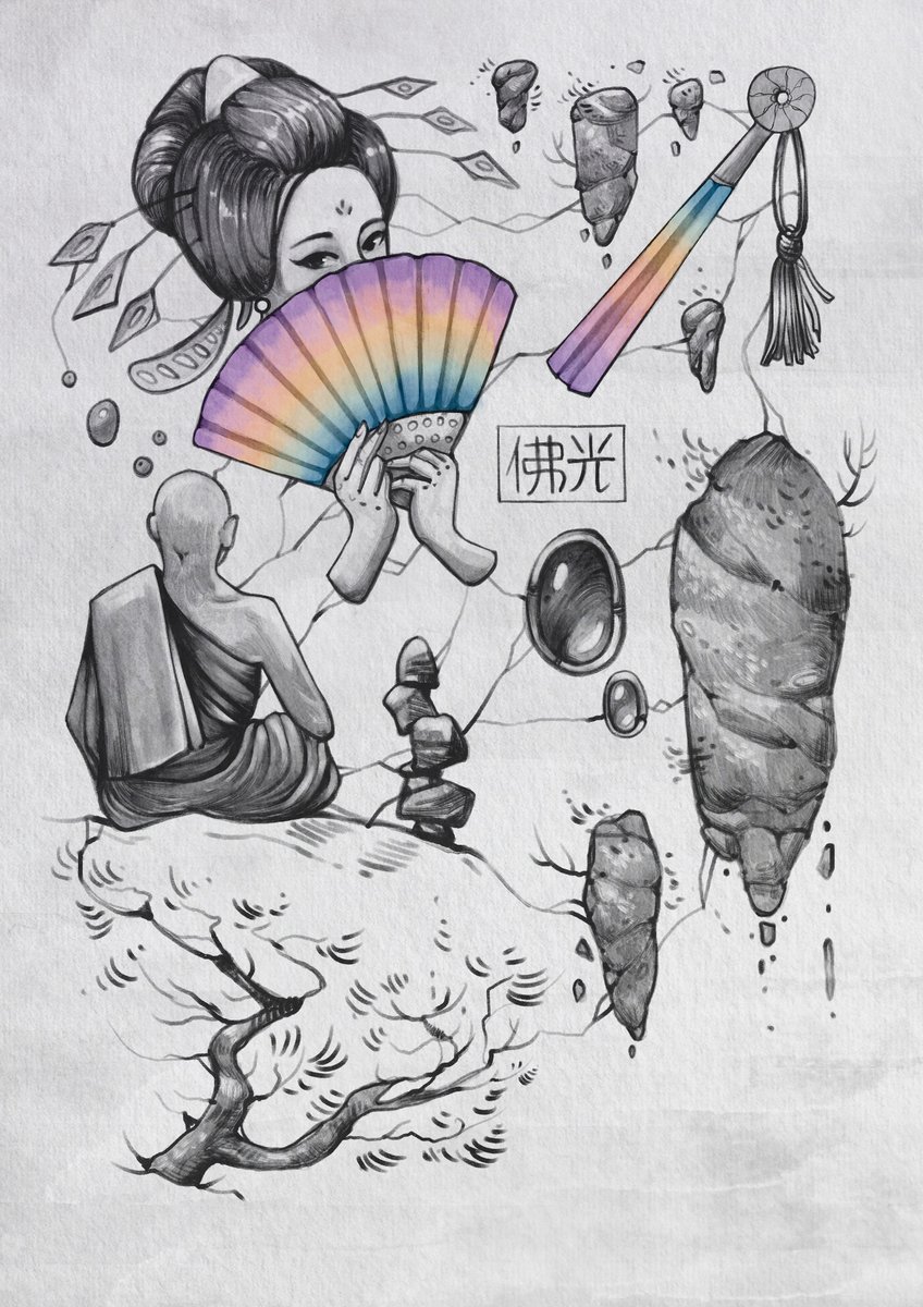 katarinalucife2's tweet photo. My illustration for #ASTROBOOK. I present such a rare atmospheric and optical phenomenon as "gloria" - iridescent rings on the surface of fog or low clouds.
#digital #illustration #artbook #gloria #lightofbuddha #cloudysea #hyangshan #china https://t.co/huF3DXLKOd
