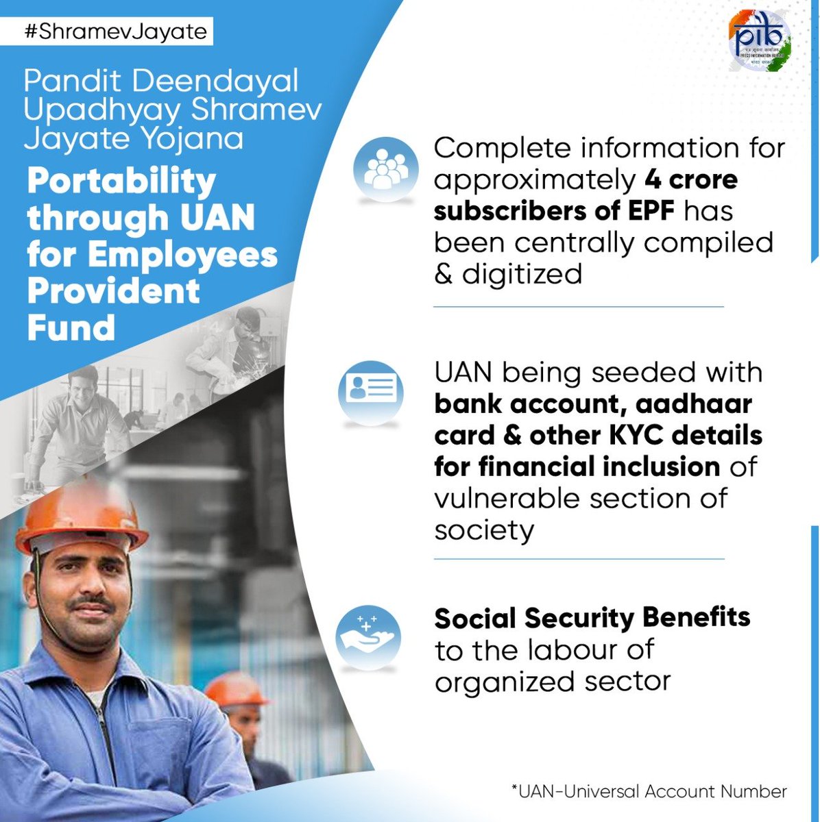 MBCTVODISHA's tweet image. #NewLabourCode For #NewIndia
Workers are given the benefit of portability
through Universal Account Number (#UAN) so as
to enable them to withdraw their #providentfund
securely from anywhere. 
#ShramevJayate