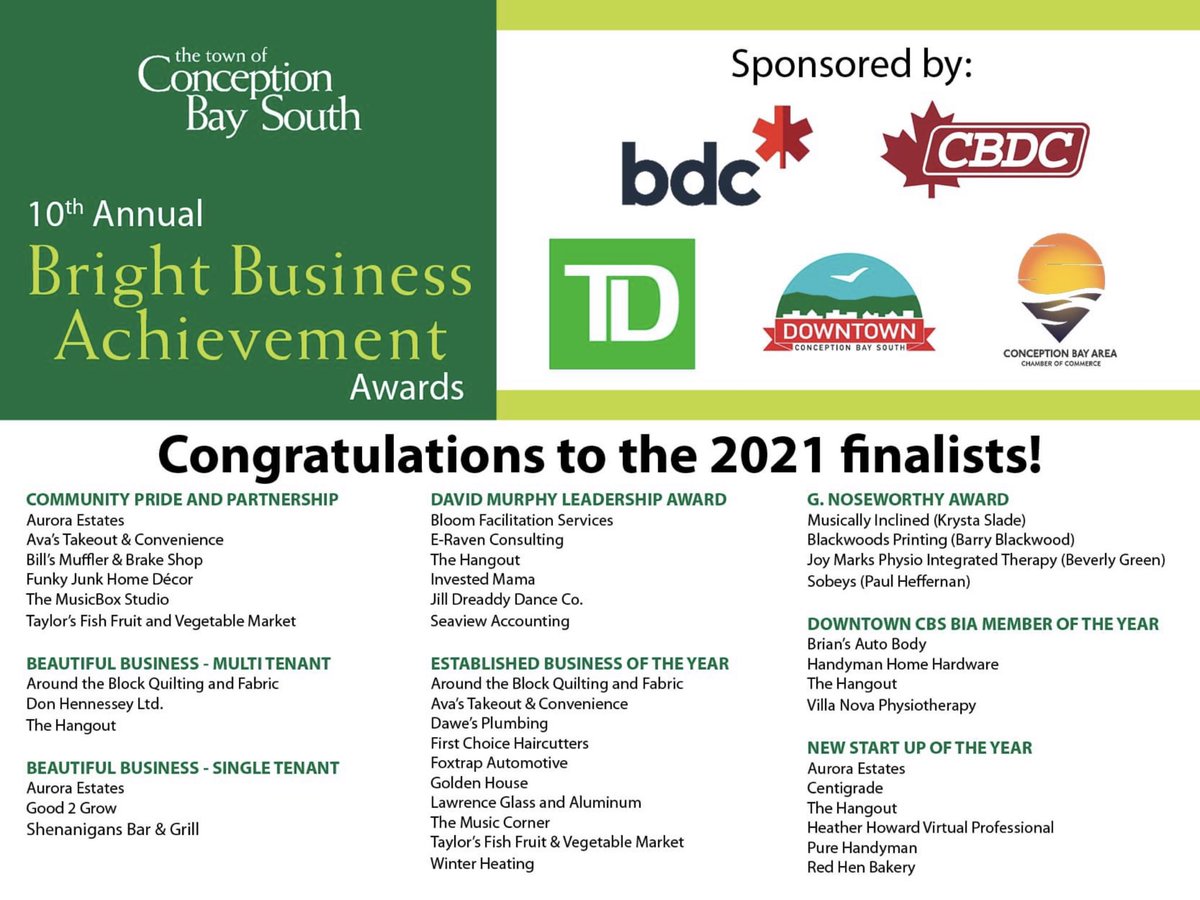 Bev Lafitte (@lafittebev) on Twitter photo Proud to be sponsoring the CBS Bright Business Achievement Awards for the 9th year in a row. Check out this year's nominees. Congratulations to all the 2021 finalists. <a href="/MuirChris_TD/">Chris Muir</a> <a href="/valeriesmithnl1/">valerie smith</a> Proud to be sponsoring the CBS Bright Business Achievement Awards for the 9th year in a row. Check out this year's nominees. Congratulations to all the 2021 finalists. <a href="/MuirChris_TD/">Chris Muir</a> <a href="/valeriesmithnl1/">valerie smith</a>