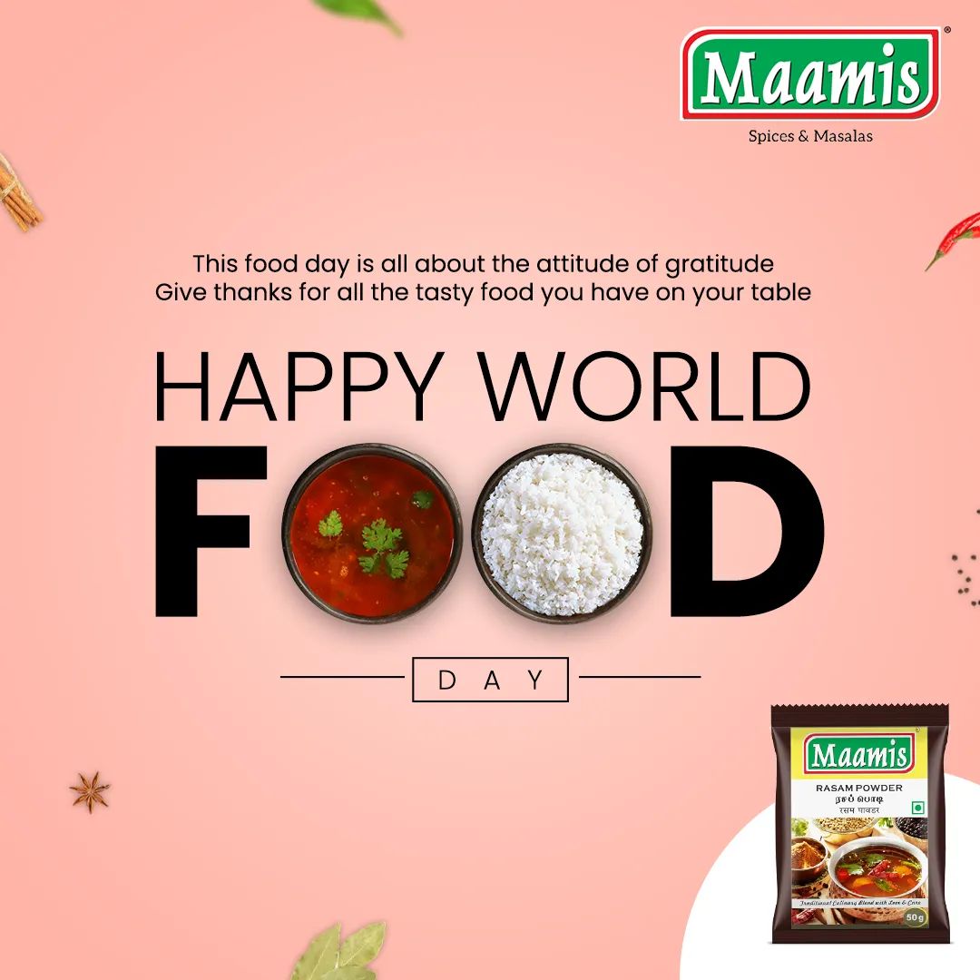 Wishing one and all a happy world food day and a reminder to be thankful for being blessed with tasty and healthy food. 
#WorldFoodDay

#FoodDay2021 #FoodDay #food #foodie #foodlover #foodforthought #foodpics #fooddayindia #indianfood #indianfoodie #maamismasala