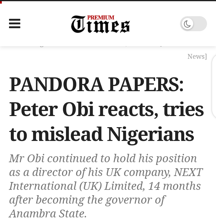 Dejyomi's tweet photo. Truth be told, what the Pandora Papers has revealed about #PeterObiTheHypocrite is the degree of his commitment to the things he publicly condemns. 
His self-justification on a matter on which he is clearly wrong is problematic. 
This is surely a big shame!
#PeterObiTheHypocrite https://t.co/pRyavX01UX