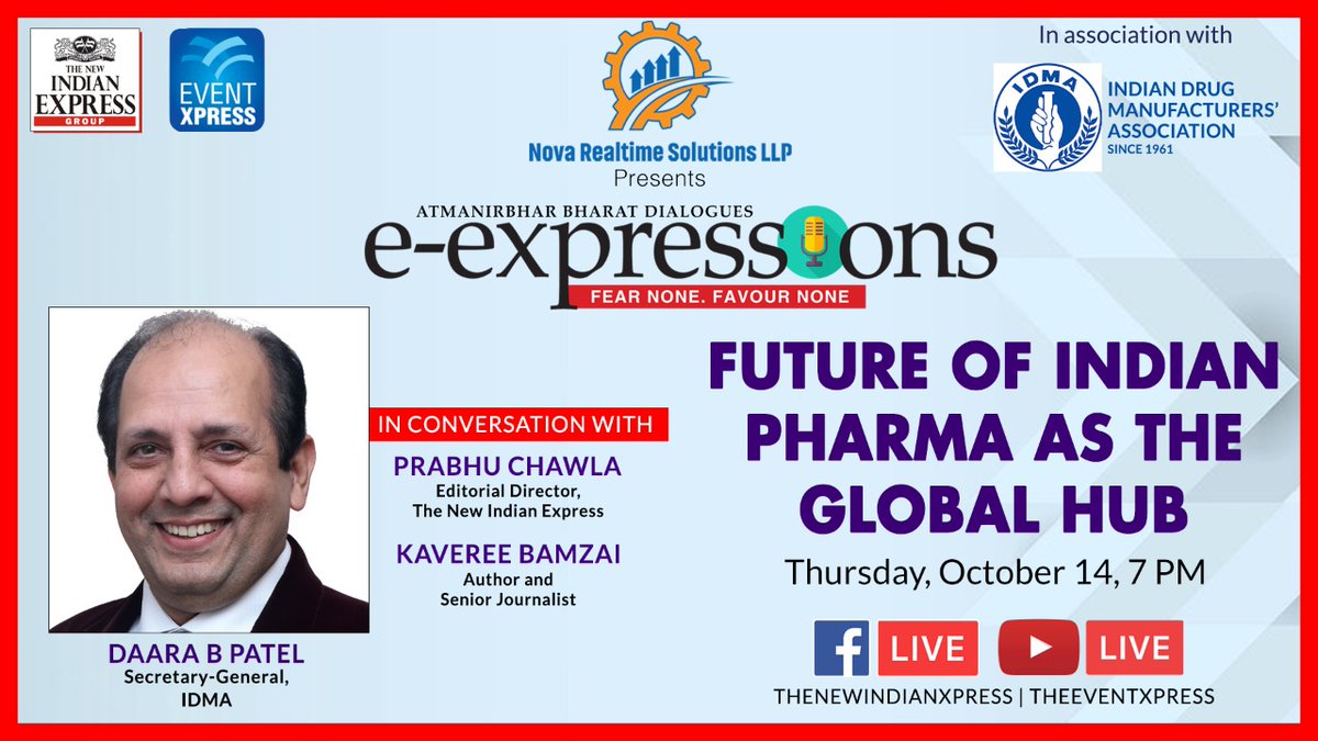 idma_india's tweet photo. Daara Patel, Secretary-General of IDMA, shared his perspectives on the future of Indian Pharma as the Global Hub with @PrabhuChawla @kavereeb @NewIndianXpress on Thu, Oct 14, 2021. #IDMA #indianpharma https://t.co/fgJQ8KuxyT