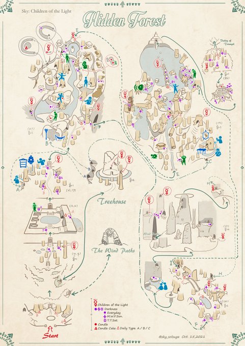 sky各エリアのマップNo.3 「雨林」 各エリアを一枚に纏め、精霊・光の