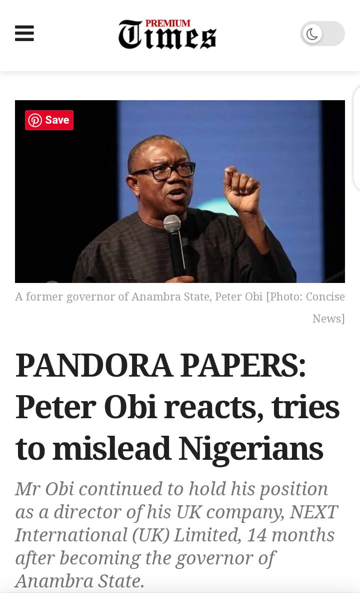 Dejyomi's tweet photo. Here's why #PeterObiTheHypocrite
Is trending: 
In Nigeria, Section Six (6) of the Code of Conduct Bureau &amp; Tribunal Act stipulates that a person is statutorily obligated to withdraw from engaging in or directing a private business, except farming, upon becoming a public officer. https://t.co/N91fQemM0t