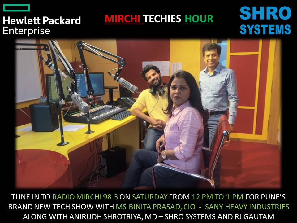 shrosystems's tweet photo. #radioshow #Episode3
Pune's New Radio #Tech Show called Mirchi Techies Hour Brought to you by @shrosystems & @HPE
Tune in to Radio Mirchi 98.3 today at 12 PM for interesting #TechieTalk around #AI with RJ Gautam and Binita P. CIO, @SanyIndia along with @anirshro MD, @shrosystems https://t.co/xdBTr7iZqv