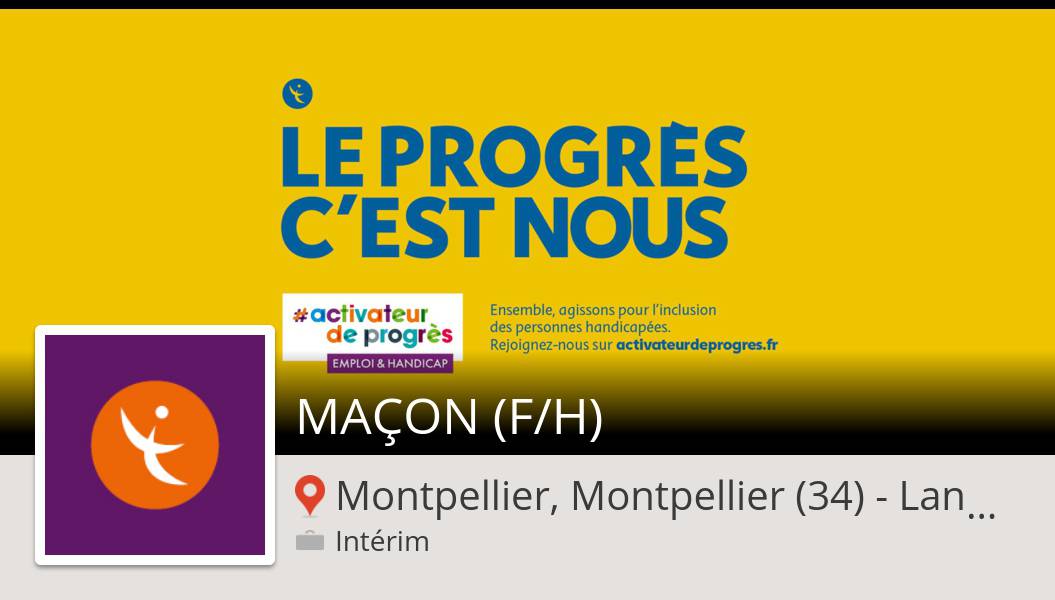 MAÇON (F/H) needed in #Montpellier, apply now at #Agefiph! #job workfor.us/agefiph/ab3z