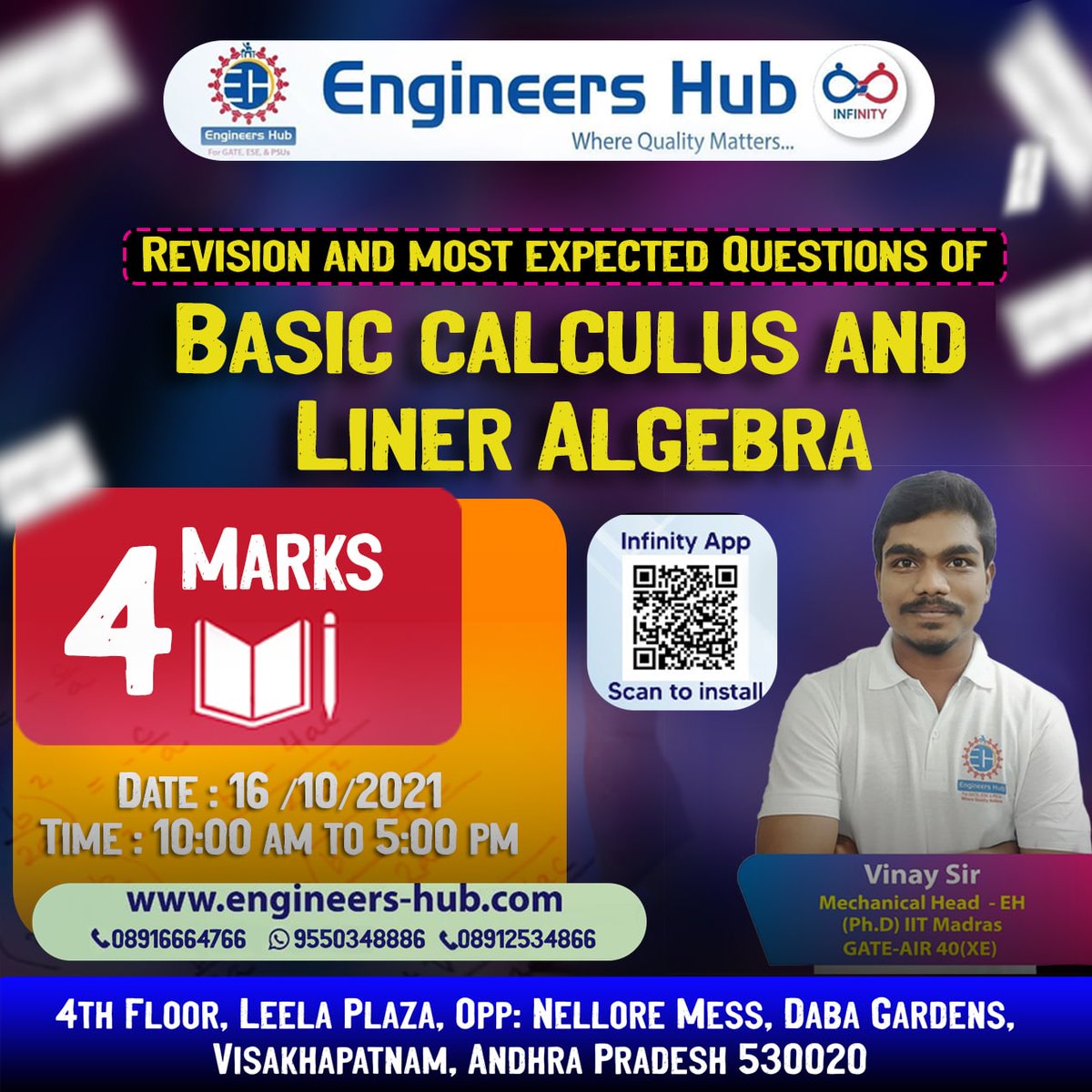 engineers_hub's tweet image. Engineers Hub, Where Quality Matters...
Revision and Most Expected Questions of Basic Calculus and Linear Algebra...on 16/10/2021, 10:00 AM to 5:00 PM.

#BasicCalculus #LinearAlzebra #revision #GATE #scholarship #ScholarshipChallenge #Scholarships2021 #scholarshipopportunities