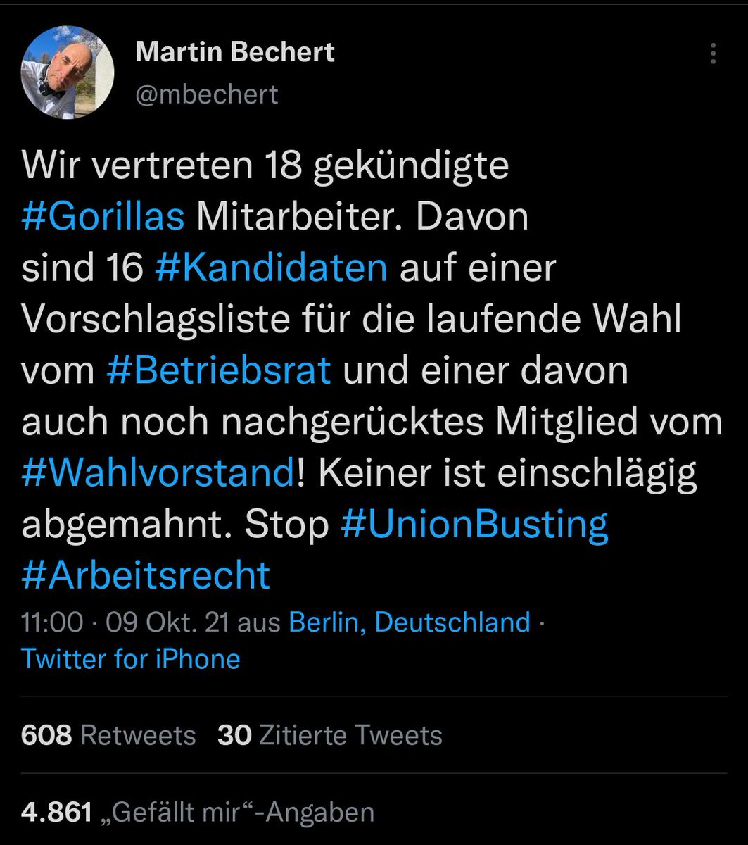 support_rider's tweet photo. Wenn der Tweet mit der tatsächlichen #Hilfe EINES Anwalts mehr Bedeutung für Arbeiter*innen hat, als das bedeutungslose #Gelaber der zweitgrößten Gewerkschaft eines Landes ... dann kann das auch an der Reichweite (Likes, Rerweets) abgelesen werden.

#Gorillas
#ShameOnVerdi! https://t.co/CbXD3rQMJb