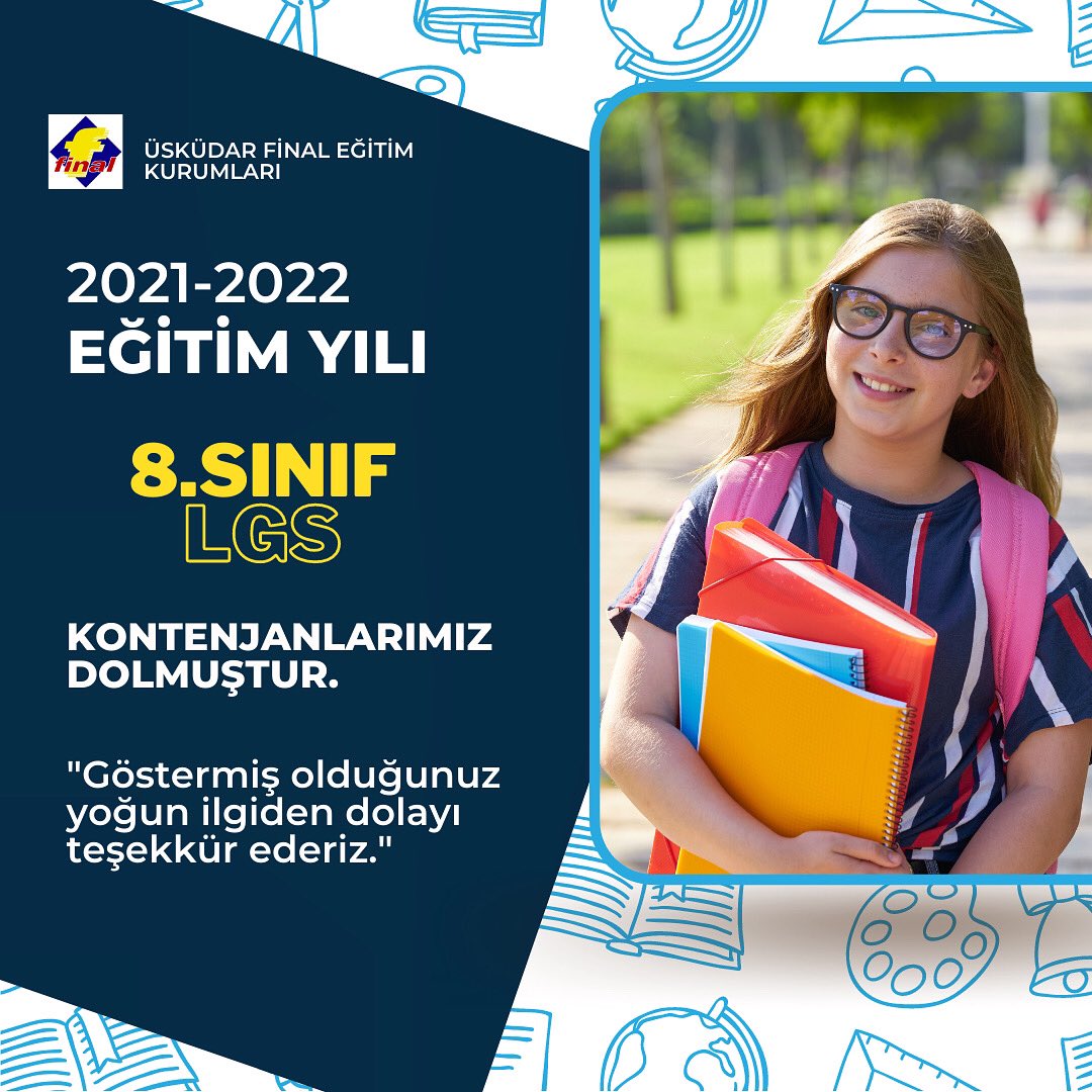 uskudarfinal's tweet photo. 2021-2022 Eğitim Yılı 8.Sınıf-LGS kontenjanlarımız dolmuştur. Göstermiş olduğunuz yoğun ilgiden dolayı teşekkür ederiz😊
#lgs #finalyayınları #uskudarfinalvipkurs #üsküdar https://t.co/NR4yDECcrV