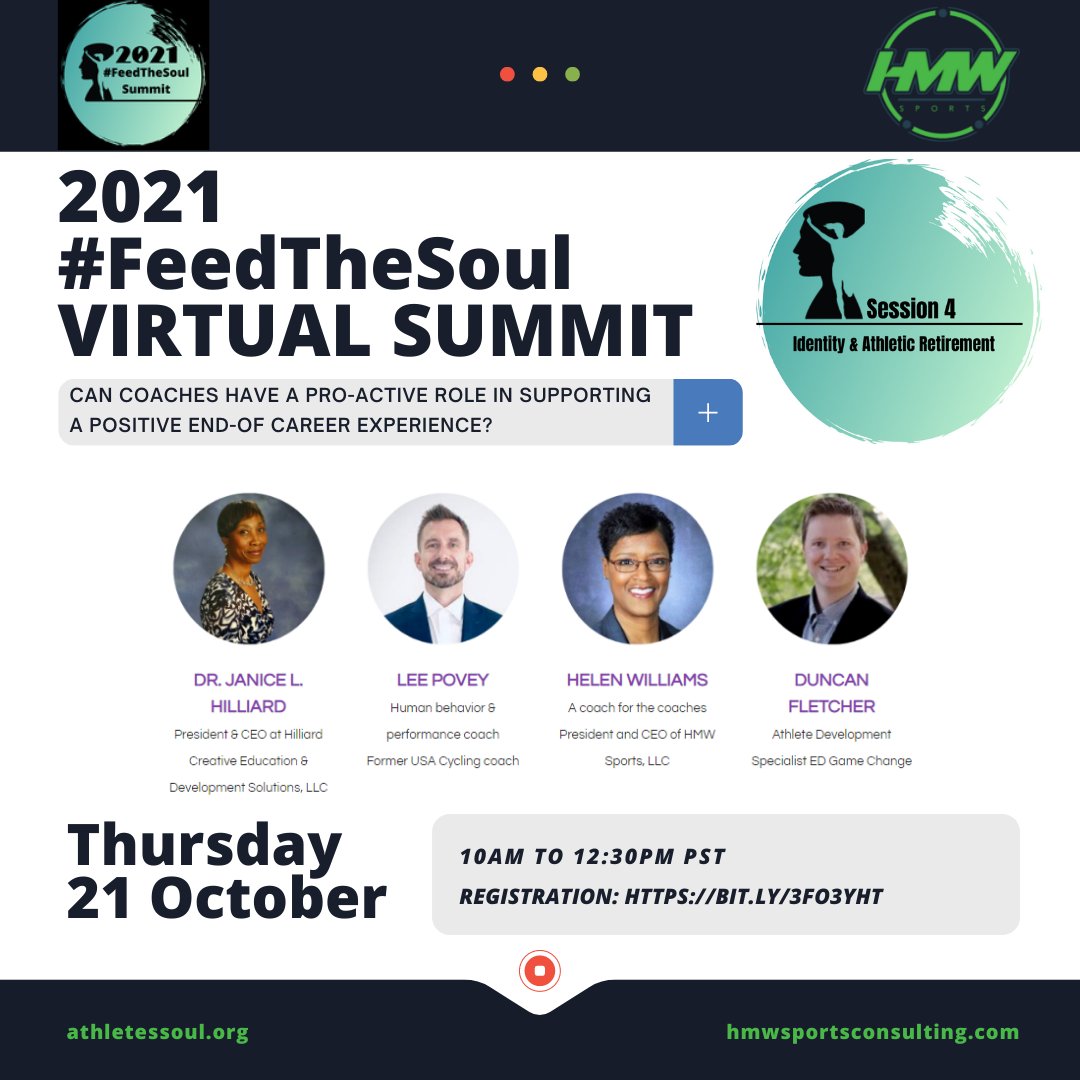 2021 #FeedTheSoul Virtual Summit

Honored to be part of this amazing panel. See you on Thursday, 21st October!

#athletes #coaches #sports #sportcoaches #feedthesoul #athletedevelopment #athletetransition #athleticretirement #lifeaftersport #athletecareereducation