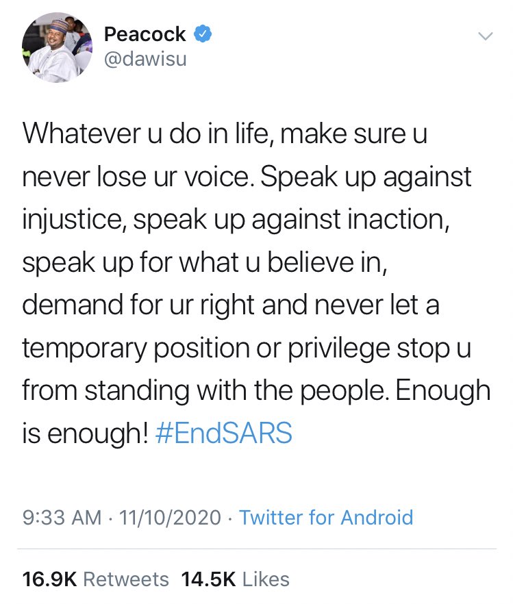 SimplyTEEWHY's tweet photo. @amasonic The anger is really misplaced.

Here are his tweets actually speaking for #EndSars https://t.co/nsNKlUcplG