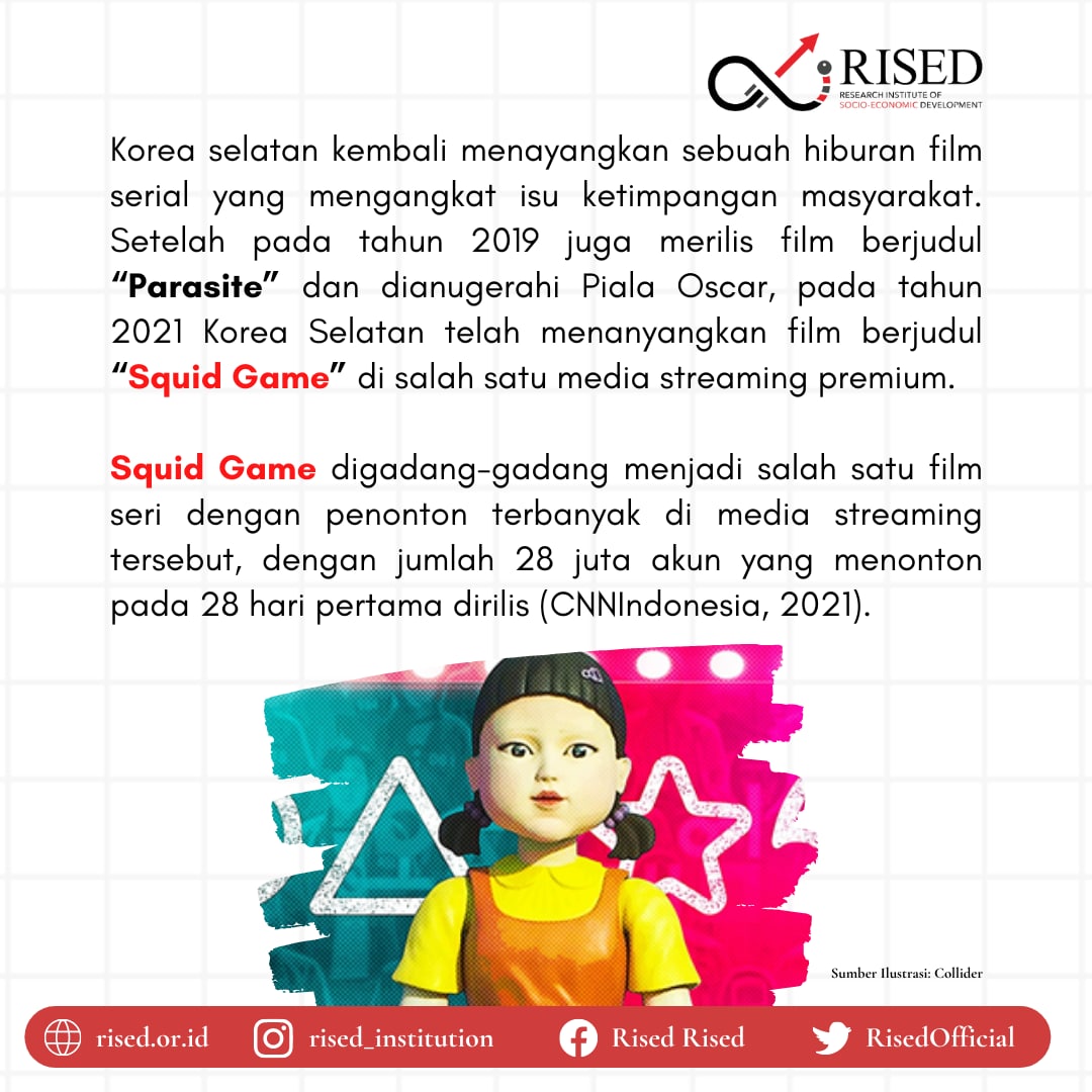 RisedOfficial's tweet photo. Selamat siang, Sobat RISED!
Korea Selatan kembali merilis sebuah film serial berjudul SQUID GAME, sebuah film yang syarat akan makna tentang bagaimana ketimpangan menimbulkan penderitaan bagi masyarakat miskin dan memaksa mereka untuk bertahan hidup dengan melakukan cara apapun. https://t.co/9f9FI93ypK