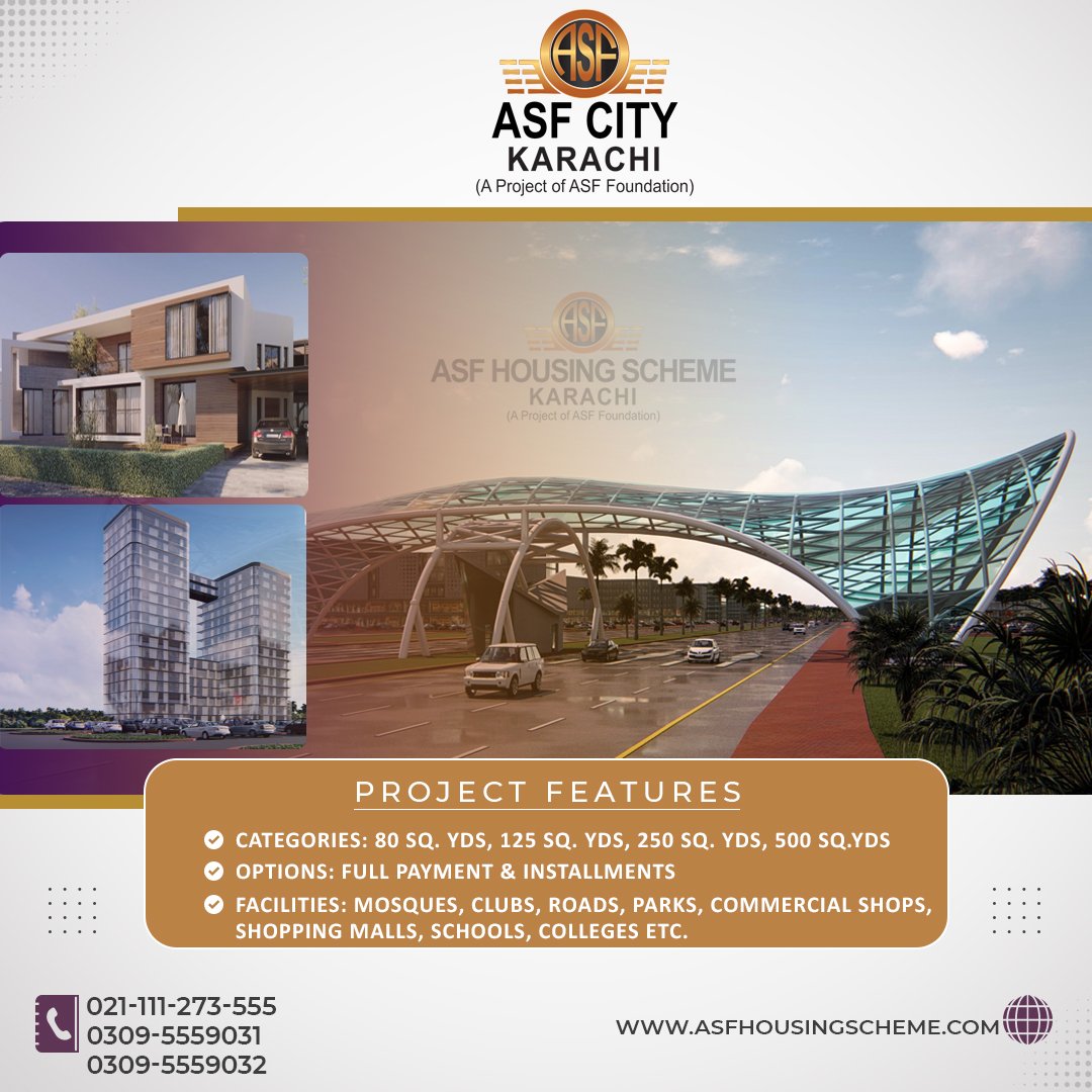 ASFF_Official's tweet photo. Modernizing The Lifestyle. ASF City 80, 125, 250, 500 SQ YRDS Residential Plots available on Full Paid and Installments.

#ASFF #ASFCITYKARACHI #Karachi #Investment #ASF #Business #PlotOnInstallments https://t.co/uqFOpiMi0a
