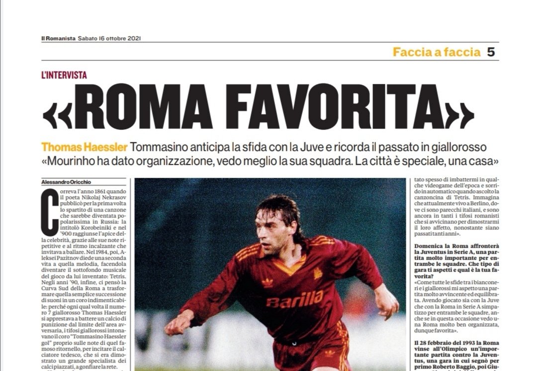 aleoricchio's tweet photo. Quando ero piccolo avevo due idoli: Rudi #Voeller e Thomas #Haessler, giocatore a cui la Curva Sud dedicò un coro che, ammetto, continuo a cantare ancora oggi.
Su @ilRomanistaweb di oggi trovate la mia intervista a Tommasino Haessler Gol!
Forza #ASRoma! 🟡🔴 https://t.co/ZefJeNXavn