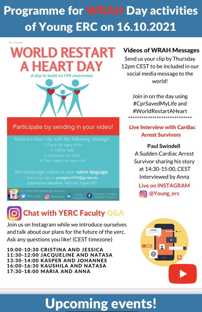 Today is the World Restart a Heart (#WRAH) day. We are launching our first live chat on Instagram. Join us!

#Resuscitation #CPR #SuddenCardiacArrest #RestartAHeart #RestartAHeartDay