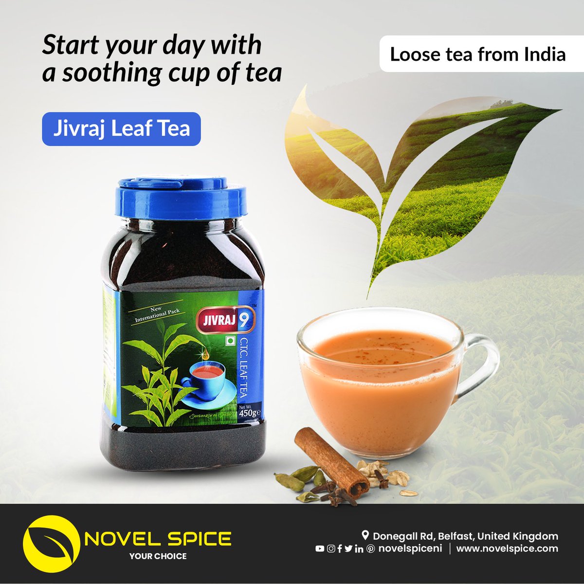 Start your day with a soothing cup of tea

Loose tea from India

Jivraj Leaf Tea now available  @novelspiceni 

#novelspice #belfast #uk #grocerystore #grocery #groceryshopping #jivraj9tea #jivraj9 #tealovers #teaaddict