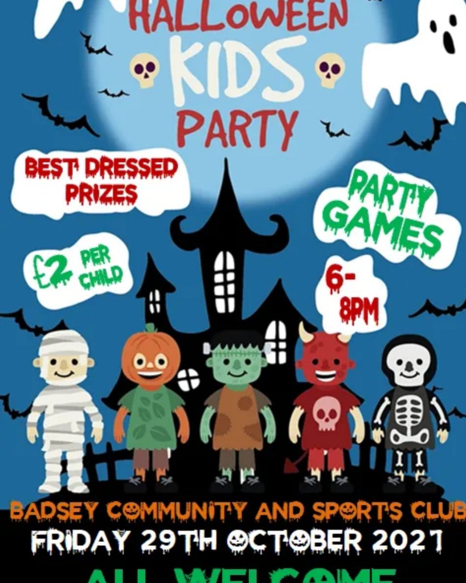 BadseyRec's tweet image. Halloween kids party
29th October 6pm-8pm
#Halloween #badsey