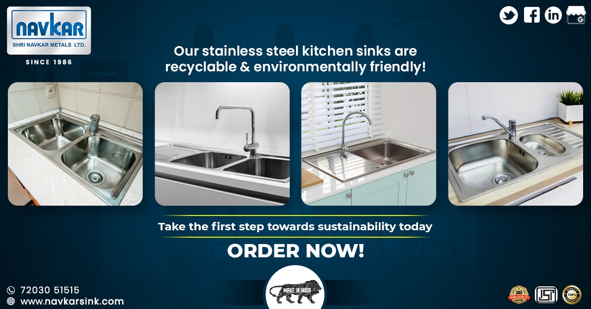 ➡️While being strong and durable, stainless steel is also one of the most eco-friendly materials to work with. 
➡️It is 100% recyclable and green, making it an ideal choice for kitchen sinks! 
✔️By purchasing a sink from us, you're doing your bit to save the environment!