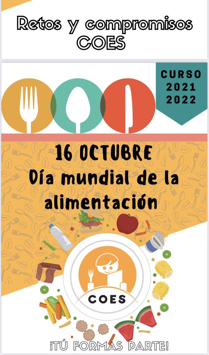 🧡🥭🍓🥑🍌🍑🍎🍇🍊🍎
                COES 
         celebramos el #DiaMundialdelaAlimentacion con el reto para los escolares:
¡¡ TU FORMAS PARTE !!
Semana de actividades en el #comedorescolar.
Comprometidos con la Alimentación Saludable.
🍆🥦🥕🥬🫑🧅🧄🍠🍅🧡
          FELIZ DÍA