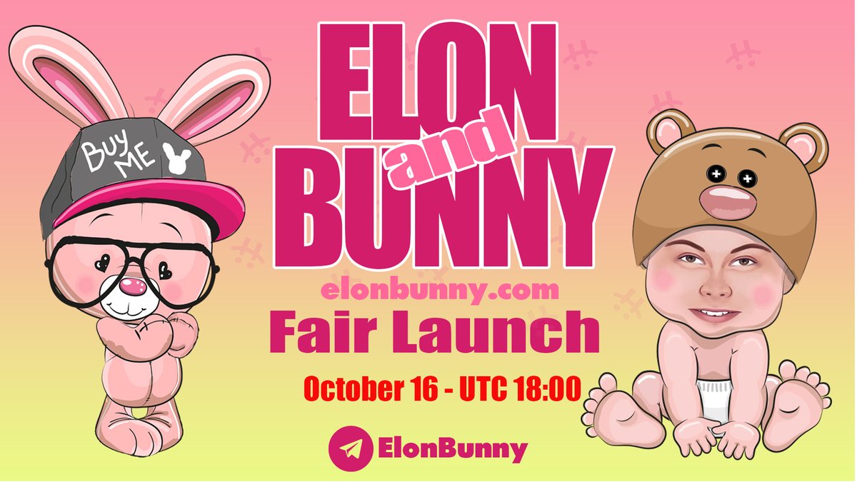 bunny_elon's tweet photo. 🔥Fair Launch Starting Today!!!
🎉Dont miss!
October 16th - UTC 18:00

More info in our Telegram: https://t.co/mS3P9oFwfB
#fairlaunch #BSCGems #EBUNNY #ElonMusk #bunny #bsc https://t.co/sigjEzJbt7