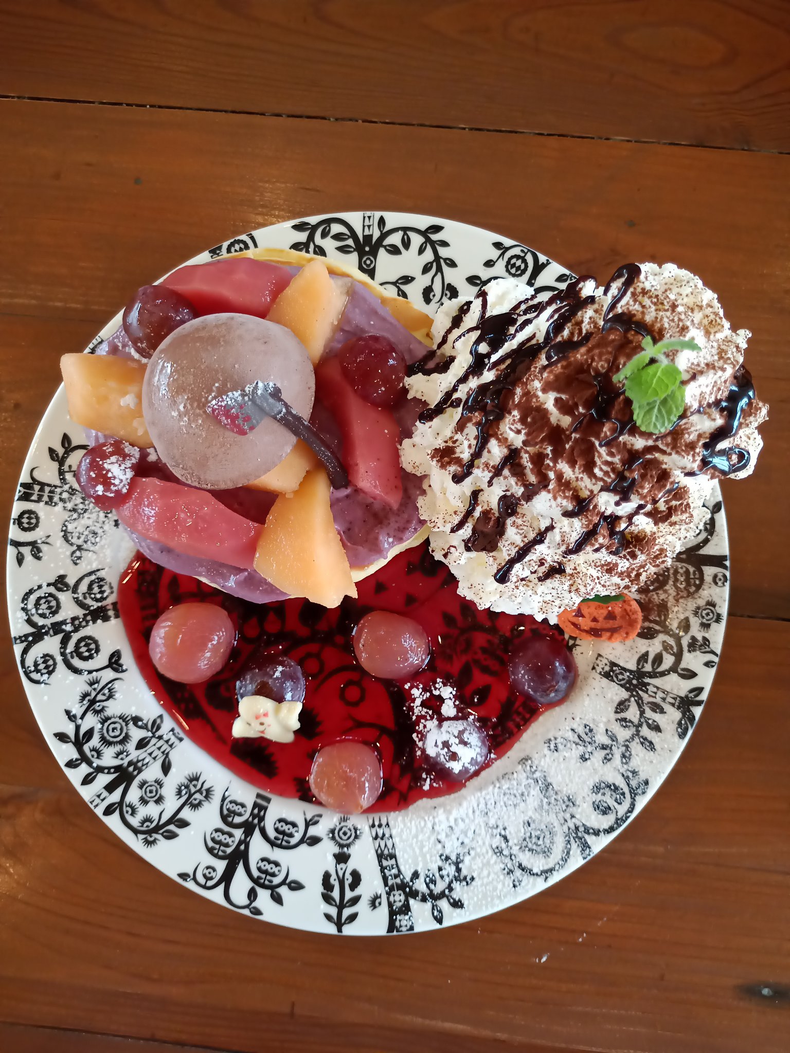 ポケモンgo 栃木 いちごの里のカフェ アンジェフレーゼさんのハロウィンパンケーキ 1470円 10月の期間限定 デカ盛り パンケーキ 小山パンケーキ 小山スイーツ 栃木パンケーキ 栃木スイーツ アンジェフレーゼ いちごの里 いちごの里カフェ